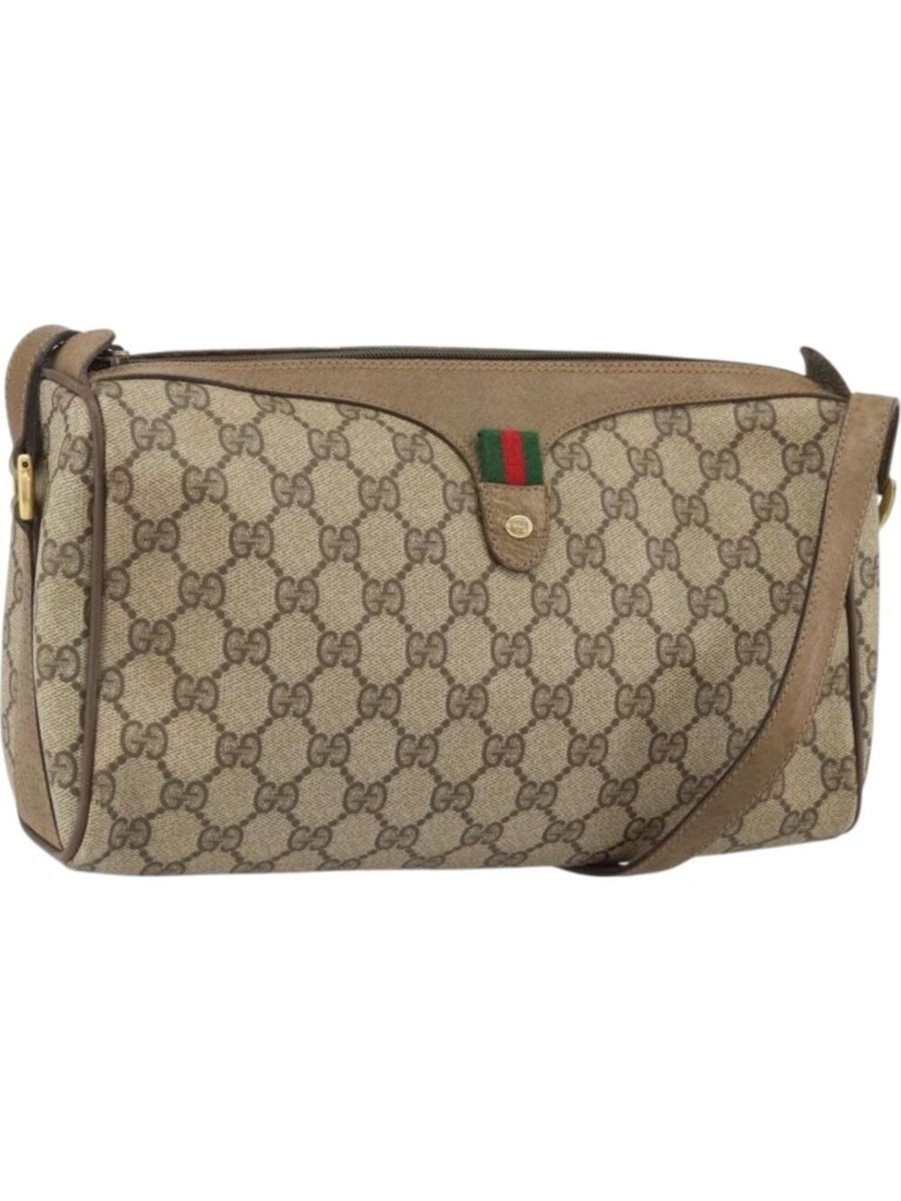 GUCCI GG Supreme Web Sherry Line Bag PVC Beige Gold 89 02 017
